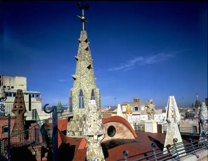 Framed Print : Perspective of the roof terrace of the Güell Palace building 1886-1890, designed Framed Print : Perspective of the roof terrace of the Güell Palace building 1886-1890, designed