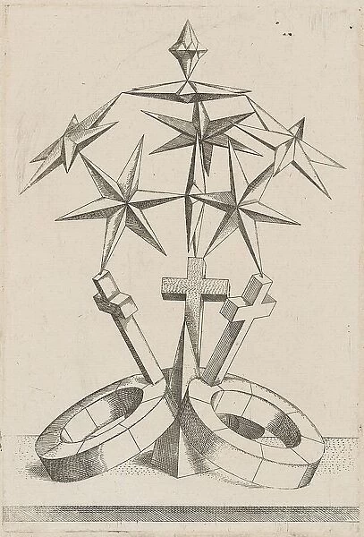 A Perspective of Seven Stars Balanced on Three Crosses, 1567. Creator: Mathis Zundt