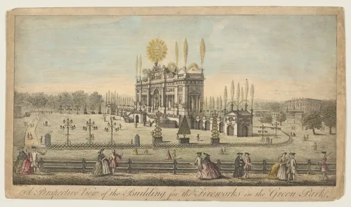 Framed Print : A Perspective View of the Building for the Fireworks in the Green Park, London, ca. 1749 Framed Print : A Perspective View of the Building for the Fireworks in the Green Park, London, ca. 1749
