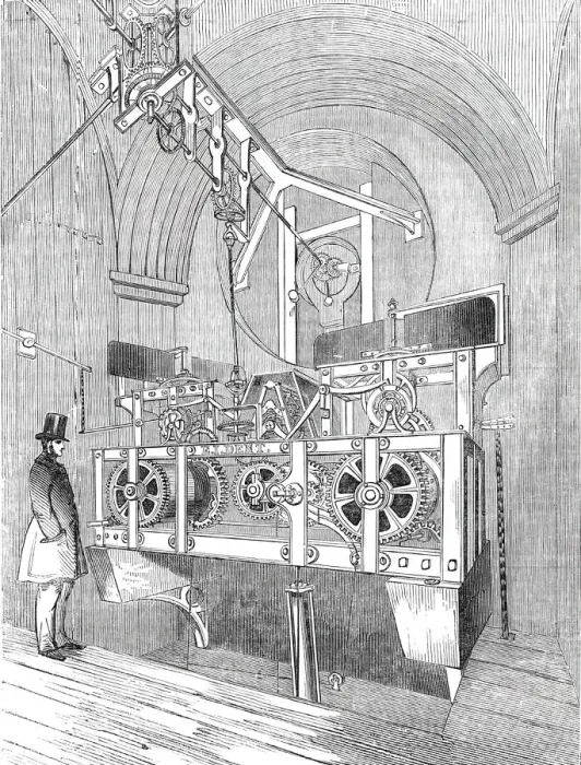 Framed Print : Perspective view of the Great Clock of the Royal Exchange, 1844. Creator: Unknown Framed Print : Perspective view of the Great Clock of the Royal Exchange, 1844. Creator: Unknown