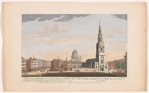 A perspective view of the north west front of ye parish church of St. Brides, London, 1753. Creator: Thomas Bowles