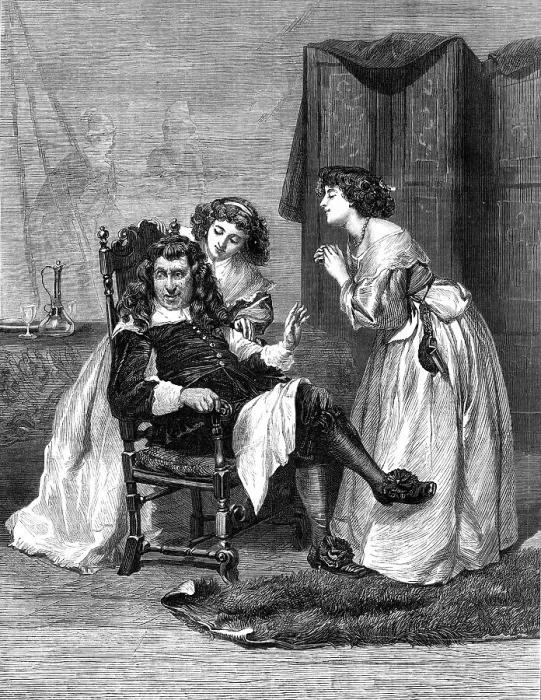 Framed Print : Persuading Papa, by J. Pettie, A.R.A. in the Exhibition at the Gallery, 7, Haymarket, 1869. Creator: Unknown Framed Print : Persuading Papa, by J. Pettie, A.R.A. in the Exhibition at the Gallery, 7, Haymarket, 1869. Creator: Unknown
