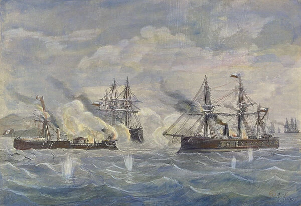 Peru - Bolivia - Chile War, 1879, naval battle between the Peruvian ship Huascar