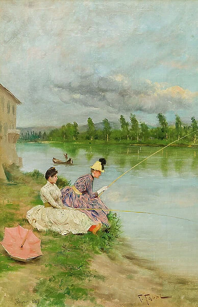 Pescatrici sull'Arno alla Casaccia di Bellariva (Fisherwomen on the Arno near the Casaccia..., 1887. Creator: Fabbi, Fabio (1861-1946)