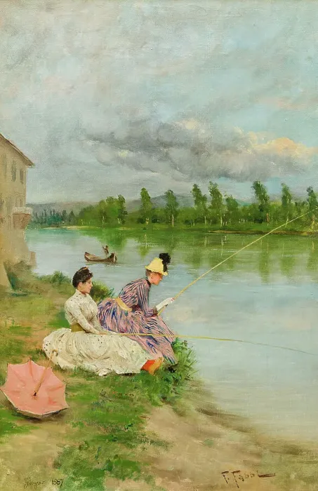 Framed Print : Pescatrici sull'Arno alla Casaccia di Bellariva (Fisherwomen on the Arno near the Casaccia... 1887. Creator: Fabbi, Fabio (1861-1946) Framed Print : Pescatrici sull'Arno alla Casaccia di Bellariva (Fisherwomen on the Arno near the Casaccia... 1887. Creator: Fabbi, Fabio (1861-1946)