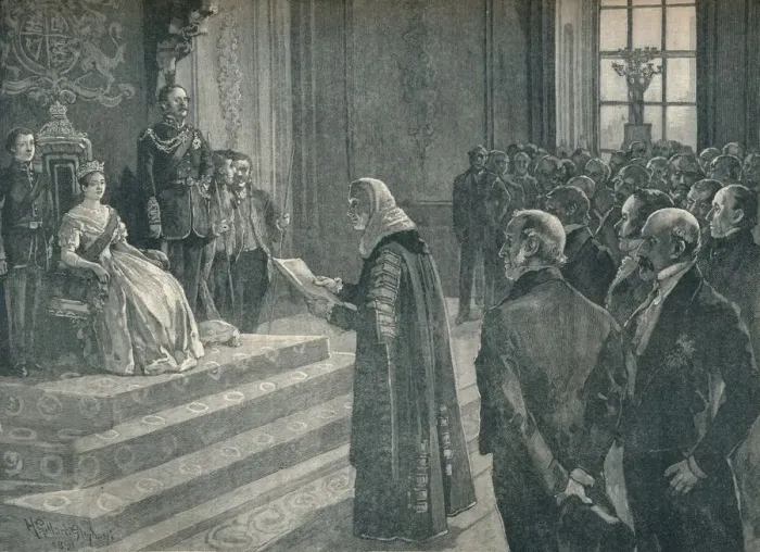 Framed Print : Pesenting the patriotic address to the Queen on the eve of the Crimean War, 1854 (1906) Framed Print : Pesenting the patriotic address to the Queen on the eve of the Crimean War, 1854 (1906)