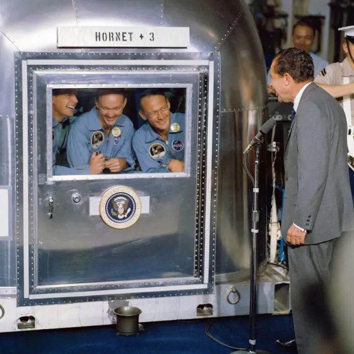 Framed Print : Pesident Nixon visits Apollo 11 crew in quarantine. Creator: NASA Framed Print : Pesident Nixon visits Apollo 11 crew in quarantine. Creator: NASA