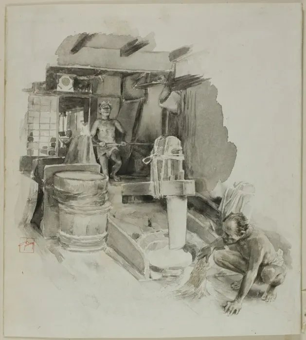 Framed Print : Pestling the Paddy, n. d. Creator: Robert Frederick Blum Framed Print : Pestling the Paddy, n. d. Creator: Robert Frederick Blum