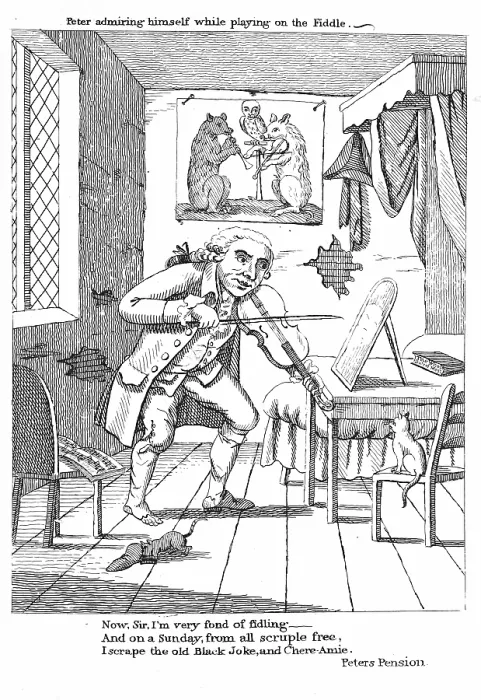 Framed Print : Peter admiring himself while playing n the Fiddle, 1788. Creator: Unknown Framed Print : Peter admiring himself while playing n the Fiddle, 1788. Creator: Unknown