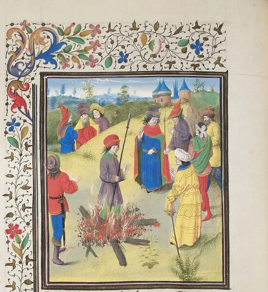 Peter Bartholomew Undergoing the Ordeal by Fire. Miniature from the Historia by William of Tyre, 1460s. Artist: Anonymous