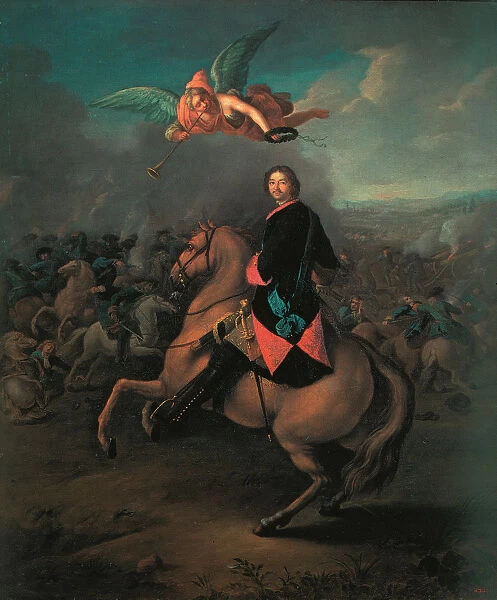 Peter I at the battle of Poltava, 1710s. Artist: Tannauer, Johann Gottfried (1680-1737)
