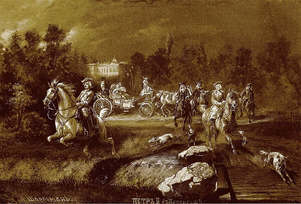 Peter II in Peterhof. Artist: Charlemagne, Adolf (1826-1901)