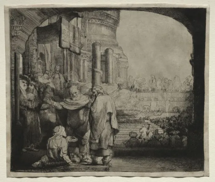 Framed Print : Peter and John Healing the Cripple at the Gate of the Temple, 1659. Creator: Rembrandt van Rijn Framed Print : Peter and John Healing the Cripple at the Gate of the Temple, 1659. Creator: Rembrandt van Rijn
