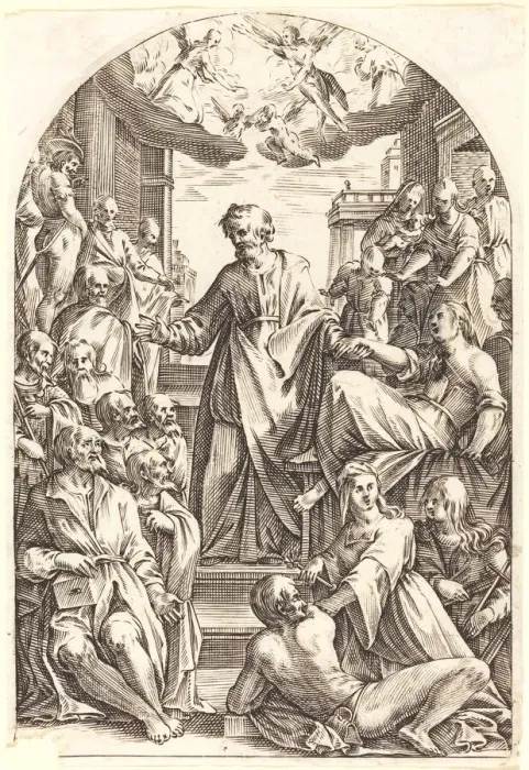 Framed Print : Peter Raising Tabitha, 1608 / 1611. Creator: Jacques Callot Framed Print : Peter Raising Tabitha, 1608 / 1611. Creator: Jacques Callot