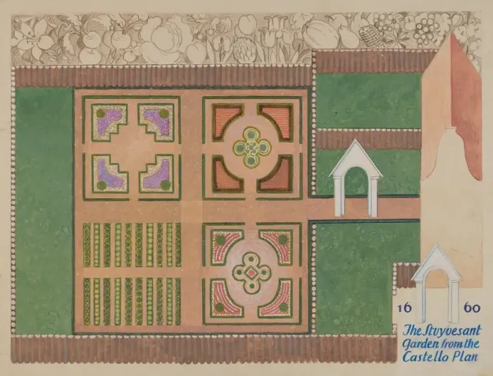 Framed Print : Peter Stuyvesant Garden, c. 1936. Creator: George Stonehill Framed Print : Peter Stuyvesant Garden, c. 1936. Creator: George Stonehill