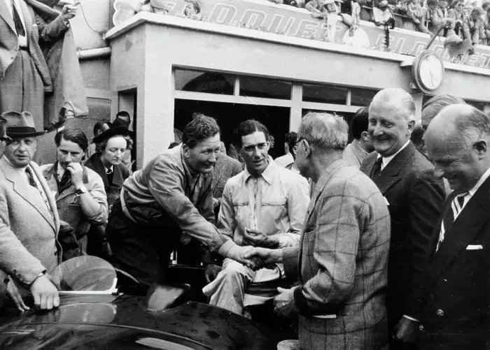 Framed Print : Peter Whitehead being congratulated on his victory with Peter Walker of the Le Mans 24 hours, 1951