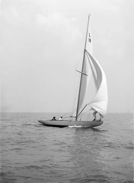 Framed Print : Peterkin running downwind with spinnaker, 1914. Creator: Kirk & Sons of Cowes Framed Print : Peterkin running downwind with spinnaker, 1914. Creator: Kirk & Sons of Cowes