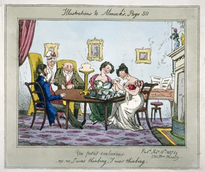 Framed Print : Un petit embarras, no, no. I was thinking, I was thinking, 1827. Artist: SW Fores Framed Print : Un petit embarras, no, no. I was thinking, I was thinking, 1827. Artist: SW Fores