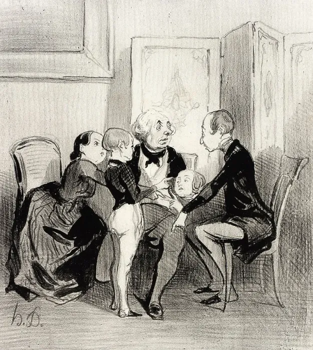 Framed Print : Un petit jeu de société, 1842. Creator: Honore Daumier Framed Print : Un petit jeu de société, 1842. Creator: Honore Daumier