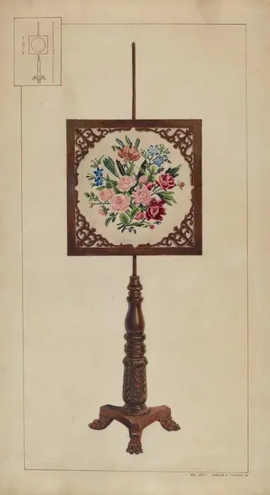 Framed Print : Petit Point Fire Screen, c. 1937. Creator: Ernest A Towers Jr Framed Print : Petit Point Fire Screen, c. 1937. Creator: Ernest A Towers Jr