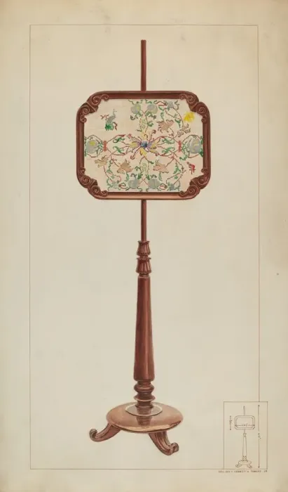 Framed Print : Petit Point Fire Screen, c. 1937. Creator: Ernest A Towers Jr Framed Print : Petit Point Fire Screen, c. 1937. Creator: Ernest A Towers Jr
