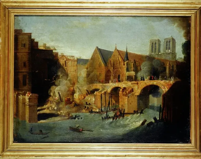 Framed Print : The Petit-Pont, after the fire of 1718, between 1701 and 1800. Creator: Jean-Baptiste Oudry Framed Print : The Petit-Pont, after the fire of 1718, between 1701 and 1800. Creator: Jean-Baptiste Oudry