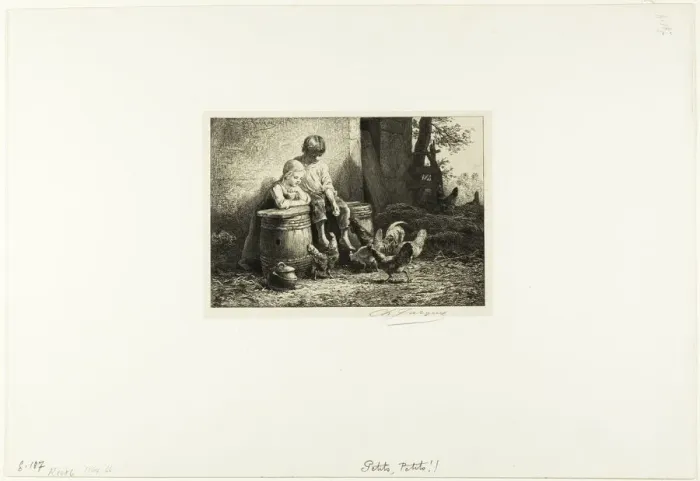 Framed Print : Petits! Petits!, c. 1865. Creator: Charles Emile Jacque Framed Print : Petits! Petits!, c. 1865. Creator: Charles Emile Jacque