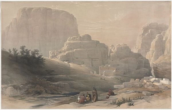 Petra, Lower End of the Valley, Viewing the Acropolis, 1839. Creator: David Roberts (British