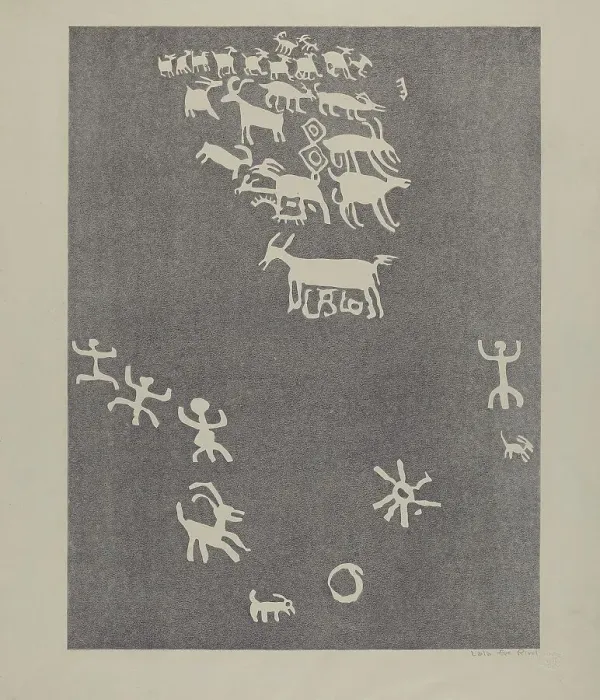 Framed Print : Petroglyph, 1935 / 1942. Creator: Lala Eve Rivol Framed Print : Petroglyph, 1935 / 1942. Creator: Lala Eve Rivol