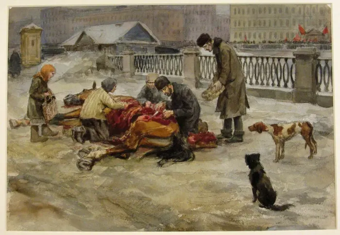 Framed Print : Petrograd in 1918 (from the series of watercolors Russian revolution), 1918. Artist: Vladimirov, Ivan Alexeyevich (1869-1947)