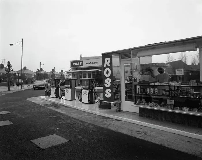 Framed Print : A petrol station forecourt, Grimsby, Lincolnshire, 1965. Artist: Michael Walters Framed Print : A petrol station forecourt, Grimsby, Lincolnshire, 1965. Artist: Michael Walters
