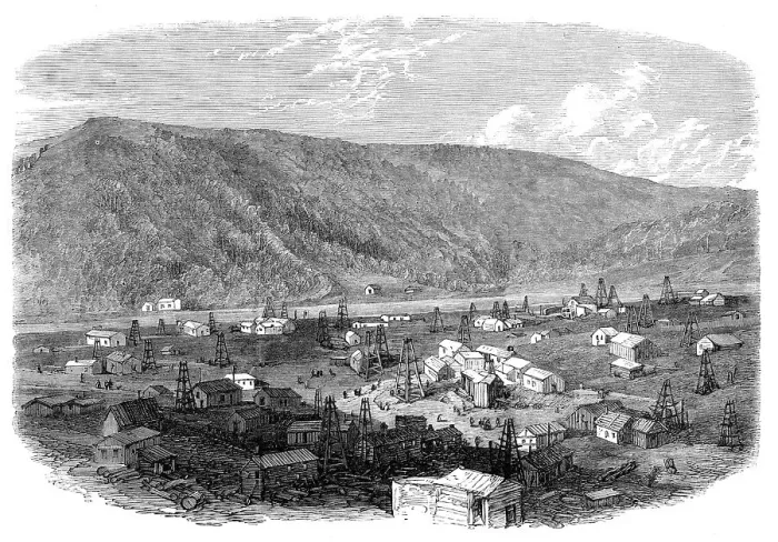 Framed Print : The Petroleum Oil Works at Franklin, Pennsylvania, 1864. Creator: Unknown Framed Print : The Petroleum Oil Works at Franklin, Pennsylvania, 1864. Creator: Unknown