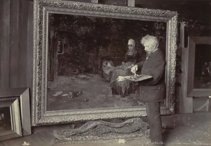 Framed Print : Petrus van der Velden at work, 1890s. Creator: Unknown