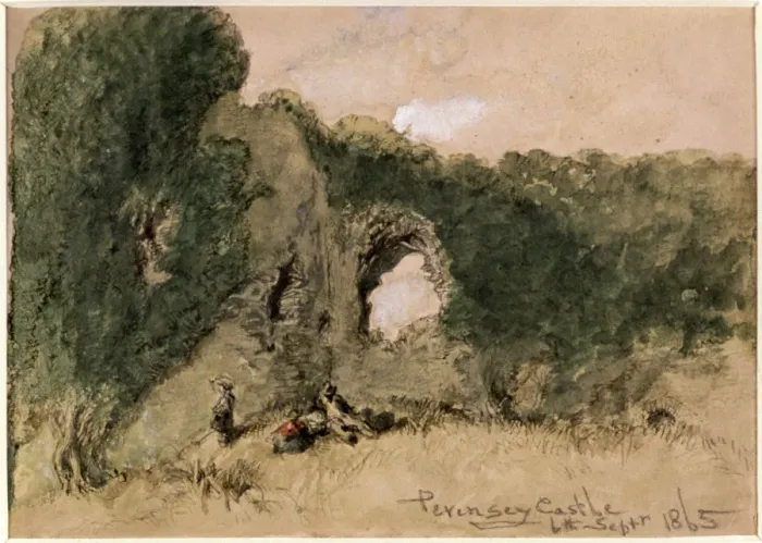 Framed Print : Pevensey Castle, East Sussex, 1865. Artist: Sir John Gilbert Framed Print : Pevensey Castle, East Sussex, 1865. Artist: Sir John Gilbert