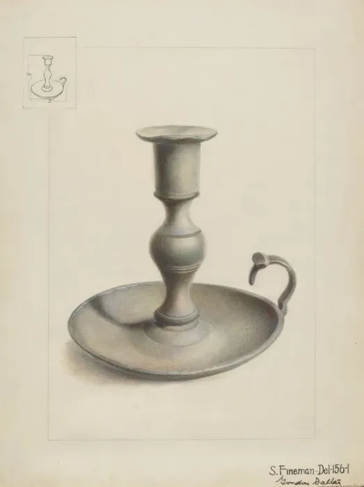 Framed Print : Pewter Candle Holder, c. 1936. Creator: Samuel Fineman Framed Print : Pewter Candle Holder, c. 1936. Creator: Samuel Fineman