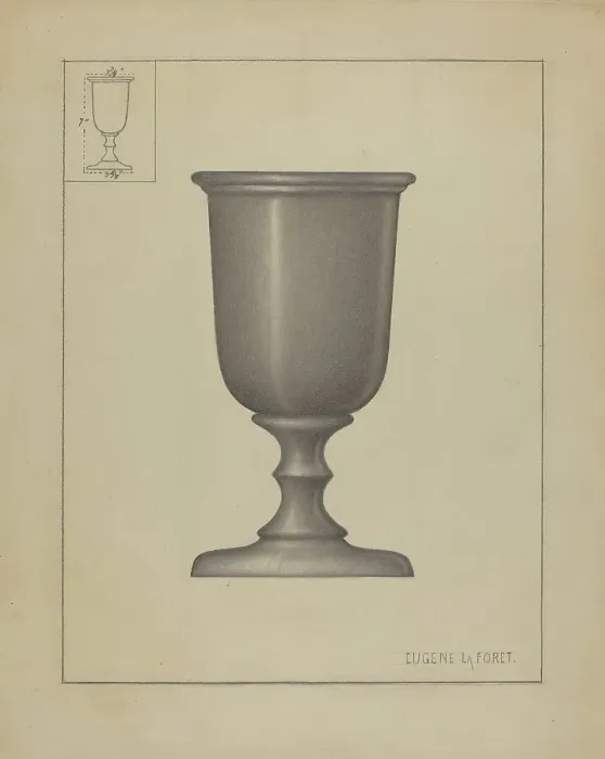 Framed Print : Pewter Chalice, c. 1936. Creator: Eugene La Foret Framed Print : Pewter Chalice, c. 1936. Creator: Eugene La Foret