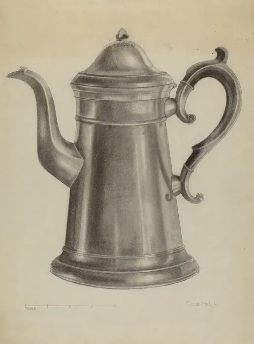 Framed Print : Pewter Coffee Pot, 1935 / 1942. Creator: Grace Halpin Framed Print : Pewter Coffee Pot, 1935 / 1942. Creator: Grace Halpin