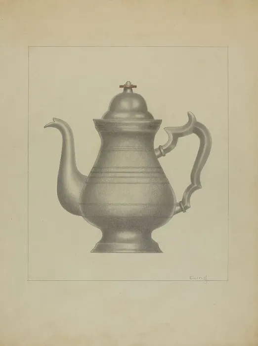 Framed Print : Pewter Coffee Pot, c. 1936. Creator: Burton Ewing Framed Print : Pewter Coffee Pot, c. 1936. Creator: Burton Ewing