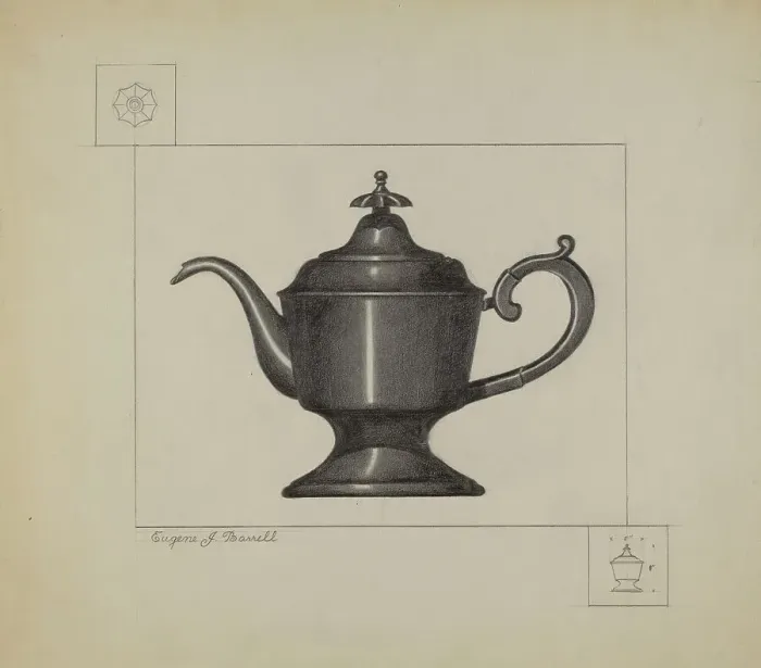 Framed Print : Pewter Coffee Pot, c. 1936. Creator: Eugene Barrell Framed Print : Pewter Coffee Pot, c. 1936. Creator: Eugene Barrell