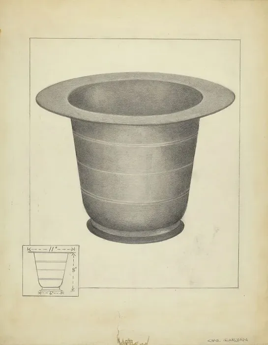 Framed Print : Pewter Commode Form, c. 1939. Creator: Charles Garjian Framed Print : Pewter Commode Form, c. 1939. Creator: Charles Garjian