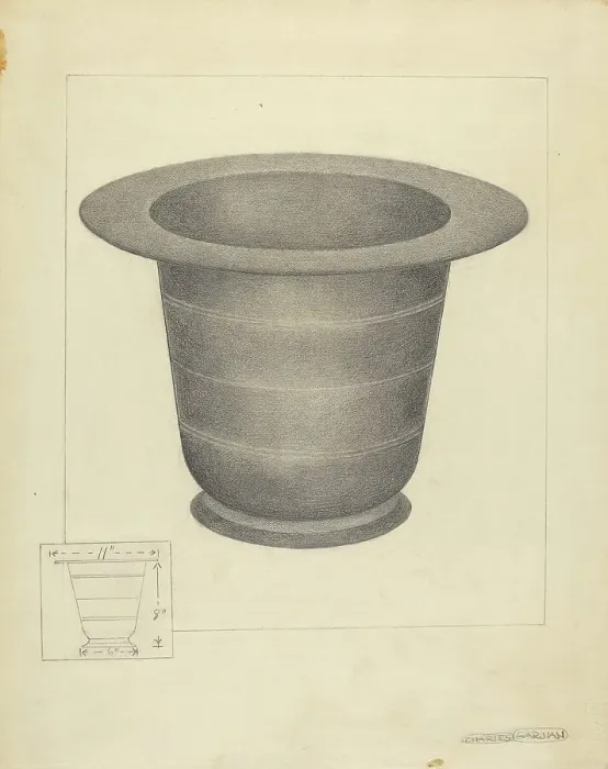 Framed Print : Pewter Commode Form, c. 1939. Creator: Charles Garjian Framed Print : Pewter Commode Form, c. 1939. Creator: Charles Garjian