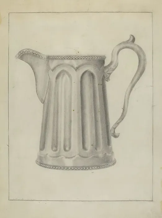 Framed Print : Pewter Creamer, 1935 / 1942. Creator: Samuel O. Klein Framed Print : Pewter Creamer, 1935 / 1942. Creator: Samuel O. Klein