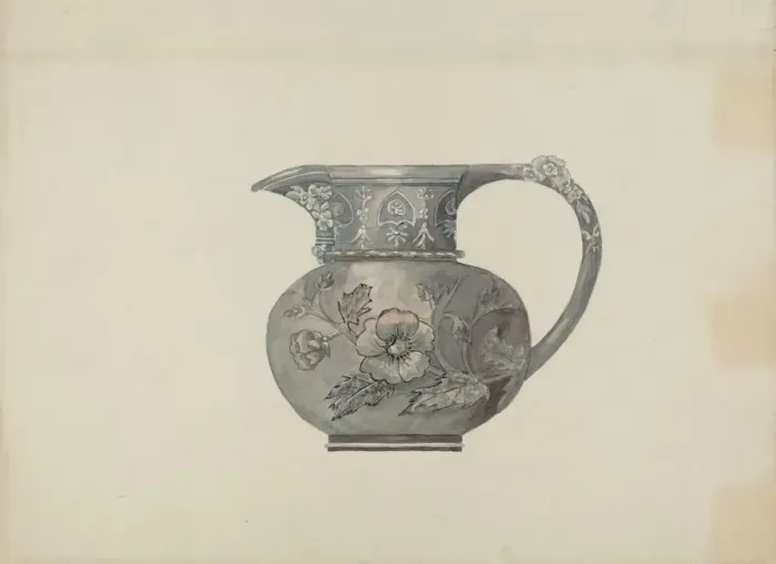 Framed Print : Pewter Creamer, c. 1937. Creator: Beulah Bradleigh Framed Print : Pewter Creamer, c. 1937. Creator: Beulah Bradleigh