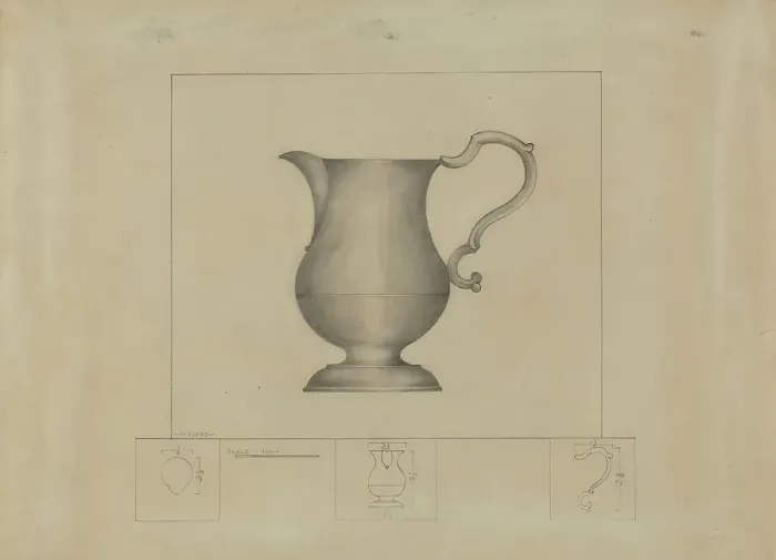 Framed Print : Pewter Creamer, c. 1937. Creator: Henry Meyers Framed Print : Pewter Creamer, c. 1937. Creator: Henry Meyers