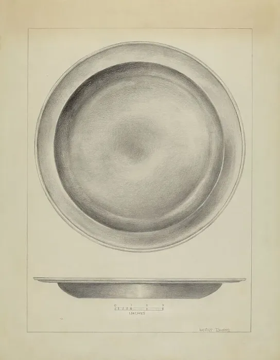 Framed Print : Pewter Deep Plate, c. 1937. Creator: Hester Duany Framed Print : Pewter Deep Plate, c. 1937. Creator: Hester Duany