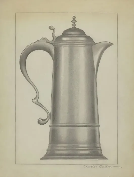 Framed Print : Pewter Flagon, c. 1936. Creator: Charles Cullen Framed Print : Pewter Flagon, c. 1936. Creator: Charles Cullen
