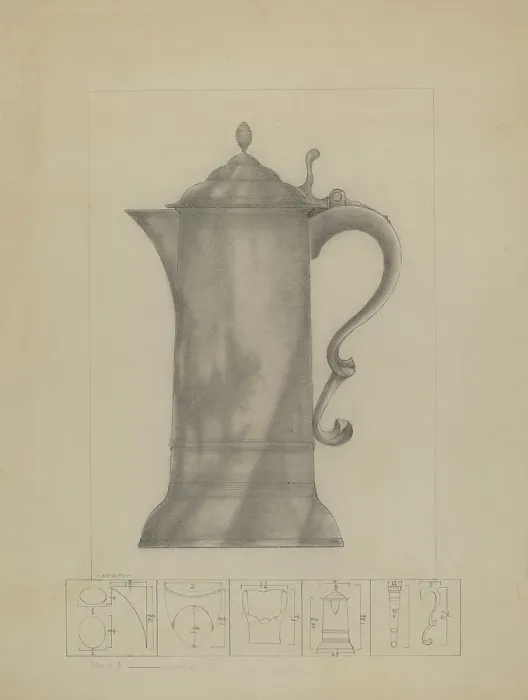 Framed Print : Pewter Flagon, c. 1936. Creator: Henry Meyers Framed Print : Pewter Flagon, c. 1936. Creator: Henry Meyers