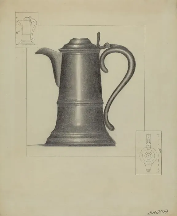 Framed Print : Pewter Flagon, c. 1936. Creator: Herman Bader Framed Print : Pewter Flagon, c. 1936. Creator: Herman Bader