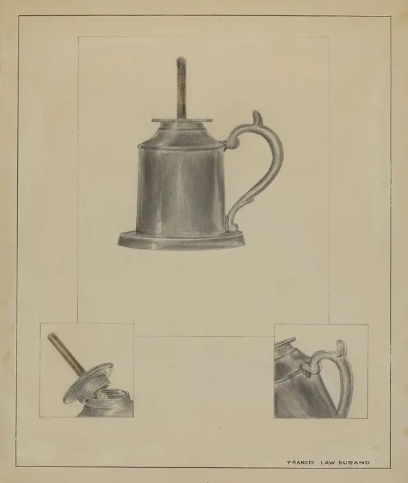 Framed Print : Pewter Fluid Lamp, c. 1936. Creator: Francis Law Durand Framed Print : Pewter Fluid Lamp, c. 1936. Creator: Francis Law Durand