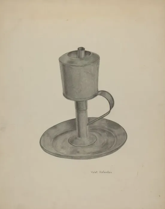 Framed Print : Pewter Grease Lamp, c. 1941. Creator: Violet Hartenstein Framed Print : Pewter Grease Lamp, c. 1941. Creator: Violet Hartenstein